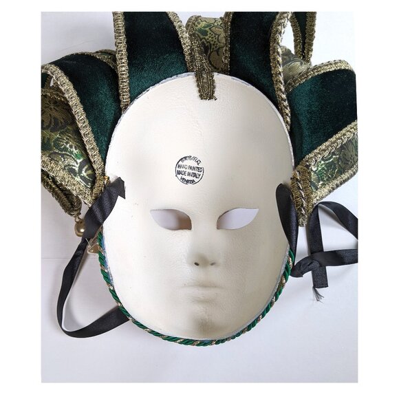Vintage Authentic Venetian Mask Full Face Mardi Gras Carnival Jester with Tag - Picture 8 of 8